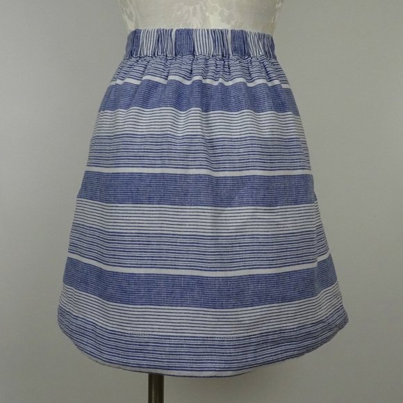 Gap Striped Linen Mini Skirt M 8 10 Pockets Blue - Picture 5 of 5